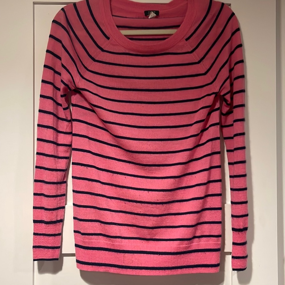 J.Crew 100% Cashmere Sweater, Women’s Size XS, Pink with Navy Striped